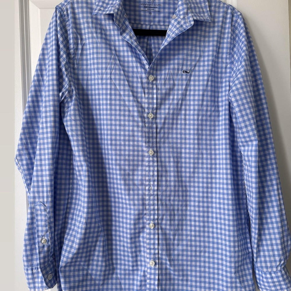 Vineyard Vines Boys (or Mens) Light Blue Gingham Shirt